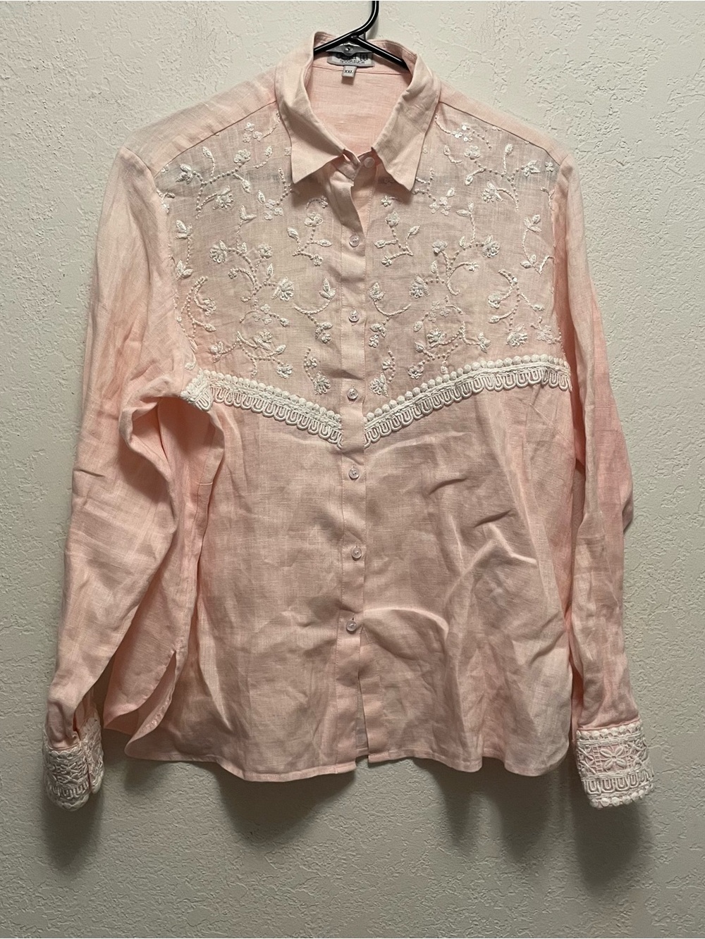 Bella Tu for Gorsuch Pink Embellished Linen Button Down Shirt XXL Western
